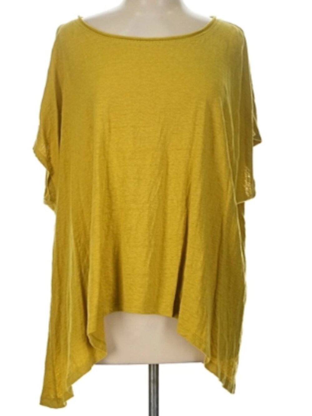 Eileen Fisher Chartreuse Yellow Slub Linen Boxy Top - Picture 3 of 6